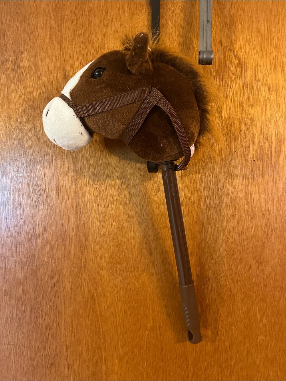 Brown Plush Hobby Horse Stick Toy with Bridle for Toddler